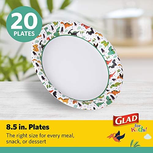 Glad for Kids Disposable Paper Plates, Dinosaurs, 8.5 Inch, 20 Count