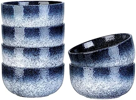 S&Q'S CERAMICS Ceramic Small Bowls for Kitchen, Set of 6, 9 ounce Ice Cream Bowls, Soup, Dipping, Side Dishes, Condiments, Snack, Prep, Microwave and Dishwasher Safe (Dark Blue)