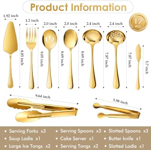 Mwellewm 17Pc Gold Serving Utensils, Stainless Steel Heavy Duty Serving Set