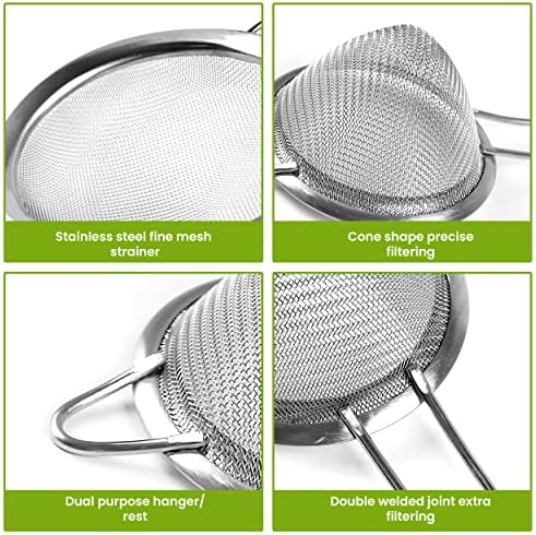 Set of 2 Stainless Steel Mesh Strainers for Kitchen - 5.5 inch Round Fine Mesh Strainer & 3.4 inch Conical Strainer Fine Mesh - Ideal to Sieve Pasta Noodles, Quinoa, Tea, Coffee, Juices, Flour