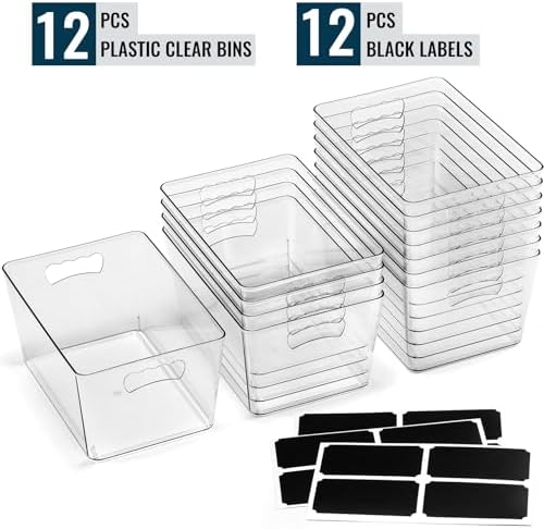 12 PACK LARGE Sturdy Clear Storage Bins, Plastic Home Pantry Organizer Bins