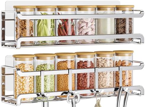 Bunoxea Spice Rack Wall Mounted 2 Pack, Silver,For Spice Jars & Seasonings