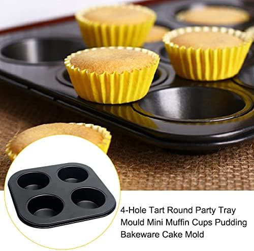 4-Hole Muffin Pan, Bakeware Non-stick Cupcake Baking Pan Mini Pie Pans, Heavy Duty Carbon Steel Muffin Tray Standard Baking Mold Pan for Oven Bakings (COLOR:Black, 1pc)
