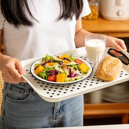 2 Pack Large Nonslip Serving Tray with Handles Lap Food Trays for Eating on Couch Tray for Breakfast Dinner Snack Fruit Beverage(Black & White)