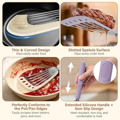 Fish Spatula 2-Pack, Stainless Steel Slotted Turner with Silicone Edge