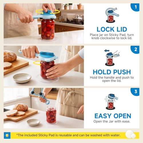 2026 Upgraded 4-in-1 Jar Opener - Adjustable Stainless Steel Lid Remover for Seniors & Arthritis Sufferers, Fits Kitchen Jars, Bottles & Cans Blue