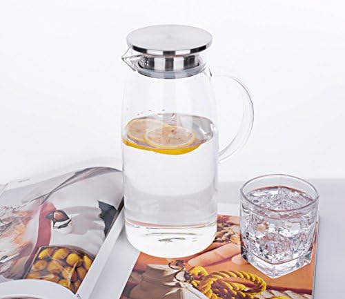60 Ounces Glass Pitcher with Lid, Hot/Cold Water Jug, Juice Beverage Carafe
