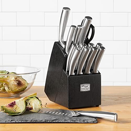 Chicago Cutlery Malden (16-PC) Kitchen Knife Block Set With Wooden Block & Built-In Sharpener, Contoured Handles and Sharp Stainless Steel Professional Chef Knife Set & Scissors
