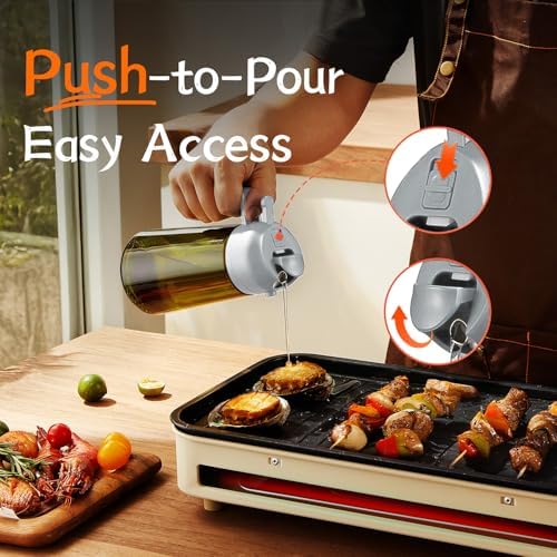 TrendPlain - Original 16oz/470ml Olive Oil Dispenser Bottle for Kitchen Gadgets and Air Fryer Accessories - Olive Oil Sprayer for Cooking w/Stickers - Black&Ash