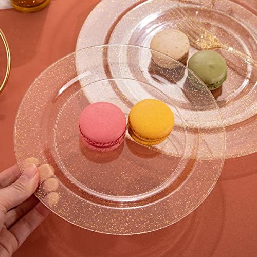 I00000 102 Pcs Gold Glitter Plastic Plates, Gold Glitter Disposable Plates
