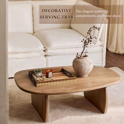 Serving Tray for Coffee Table Decor, 16.7" Decorative Ottoman Tray, Natural