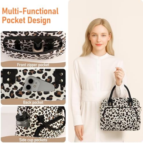 Lunch Bag Large Insulated Lunch Box for Women Adult Cute Lunchbox Lunch Bags Boxes Pail with Shoulder Strap for Work Mom Picnic Office Travel 11.4×6.8×9.1 inches 11.5L (Leopard)