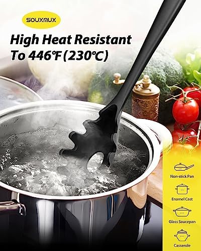 3 Pcs Silicone Kitchen Utensils Set, Soup Ladle-Pasta Fork-Slottede Spoon, Nonstick BPA Free High Heat Resistant Cooking Utensils for Mixing, Serving, Draining, Turning, Stirring