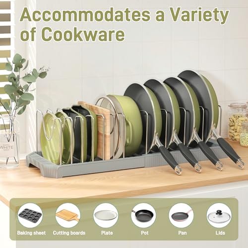 Expandable Pan Organizers Inside Cabinet with 12 Dividers Grey