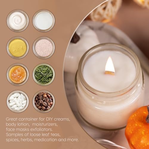1 OZ, 2 OZ, 4 OZ Small Glass Jars with Plastic Woodgrain Lids, Stickers