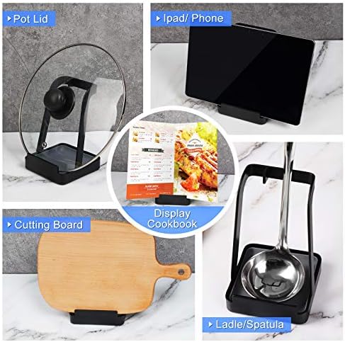 NiHome Versatile Pot Lid Ladle Holder Multipurpose Spatula Pad Book Cutting Board Spoon Rest Kitchen Utensils Drip Tray Washable Durable Stable Tack-Free Installation (Black)