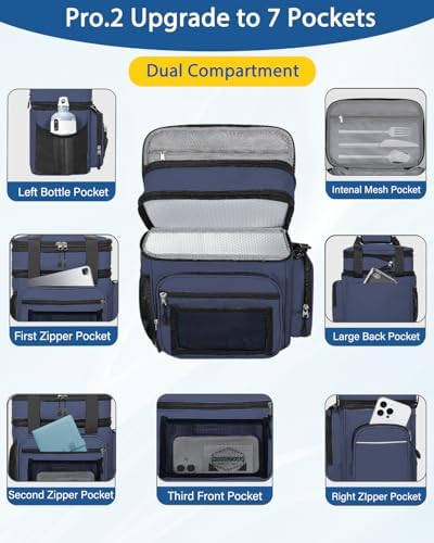 Expandable Lunch Box Men Insulated Double Deck Leakproof Cooler Bag