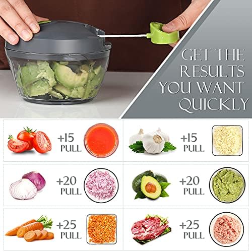Ourokhome Manual Food Processor Vegetable Chopper, Portable Hand Pull String Garlic Mincer Onion Cutter for Veggies, Ginger, Fruits, Nuts, Herbs, etc., 500ml, Grey
