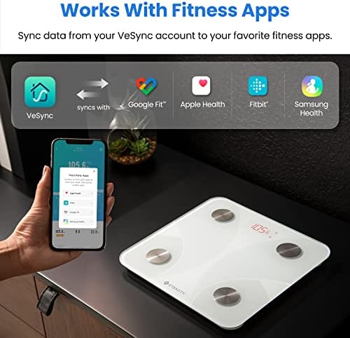 Etekcity Smart Scale for Body Weight, Body Fat, Water Weight, White, 400 lb