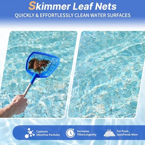 Pool Skimmer Net, 26" Aluminum Pole, Ultra Fine Mesh for Leaves & Debris