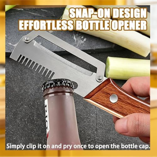 2Pcs MultiFunctional Vegetable Peeler,3 in 1 Multi Functional Wooden Handle Peeler and Bottle Opener,Peeler Knife for Fruit Pumpkin Peeling Potato Carrot Veggie Peeler