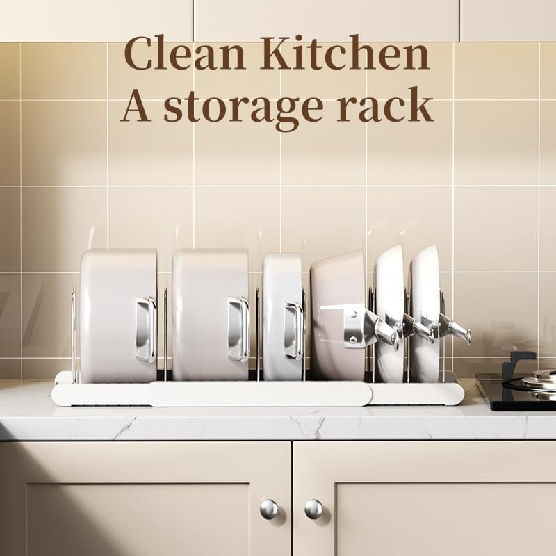 Pot Rack -Expandable Pan Organizer for Cabinet,Pot Lid Holder with 10 Adjustable Compartment for Kitchen Cabinet Cookware Baking Frying Rack,Black