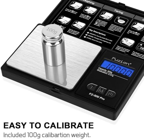 Fuzion Digital Pocket Gram Scale 0.01g x 500g, with 100g Calibration Weight