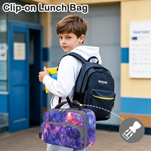 FlowFly Kids Lunch box Insulated Soft Bag Mini Cooler Back to School Thermal Meal Tote Kit for Girls, Boys, Galaxy