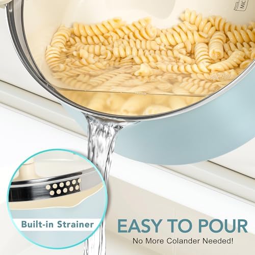 MICHELANGELO 6 Qt Ceramic Nonstick Pasta Pot with Strainer Lid, Soft Aqua