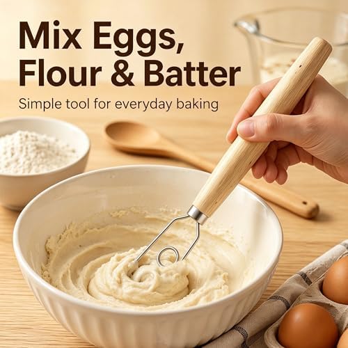 Digead Danish Dough Whisk, Stainless Steel Dutch Whisk with Wooden Handle, Ergonomic Manual Mixing Tool for Home Baking: Heavy Dough, Sourdough Bread, Pizza Dough, Cake Batter (13 inch)