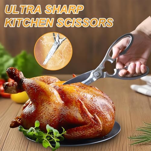 Kitchen Scissors Heavy Duty Ultra Sharp Multi-Purpose Kitchen Shears Stainless Steel Micro-Serrated Detachable Food Scissors for Chicken Poultry Meat Fish Herbs with Non-Slip Safe Grip