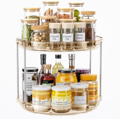 LAMU 2 Tier Lazy Susan Turntable Organizer 10.6'' Rotating Spice Rack Organization for Cabinet, Kitchen, Pantry, Countertop, Bathroom, Vanity, Medicine Cabinet Organizer, Amber