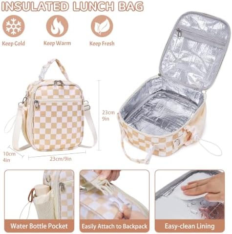 Kids Bento Lunch Box with Food Jar, Water Bottle, Lunch Bag, Plaid