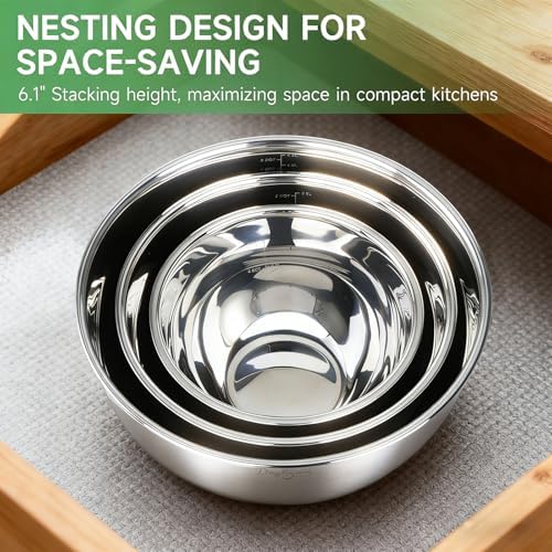 Mixing Bowls with Clear Airtight Lids, 3-Piece Stainless Steel Set, Pink