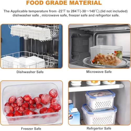 2pcs 4 in 1 Fruit Storage Containers for Fridge with Removable Colanders