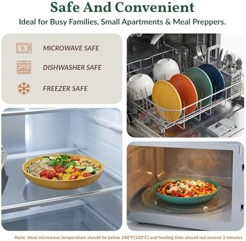 Homienly Deep Dessert Plates Unbreakable Wheat Straw Dinner Plates 8 PCS Microwave & Dishwasher Safe Plates Sets for Kitchen, Camping, Reusable Plastic Plates for Kids, Appetizer (Colorful, 8 inch)