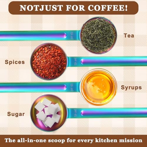 Double Sided Measuring Spoon Stainless Steel Coffee Scoop Teaspoon Measuring Spoon 1 Tsp (5ml) & 1 Tbsp (15ml) Dual-Measure Long-Handle Spoons Coffee Measurings Spoons (Colorful)