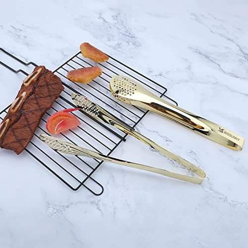 MSY BIGSUNNY Stainless Steel Buffet Tongs - 11" Kitchen Food Tong for Cooking and Serving, Set of 2, Gold