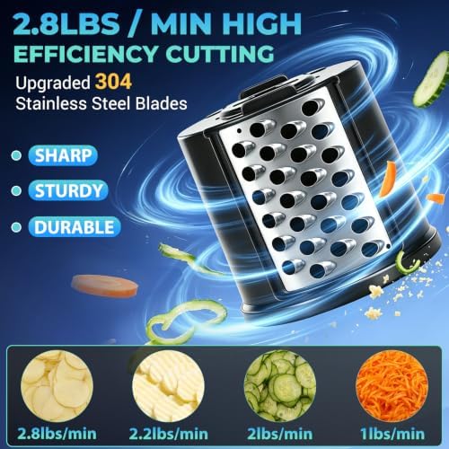 5-IN-1 Electric Cheese Grater Stainless Steel 800W [3S Efficient Cutting]