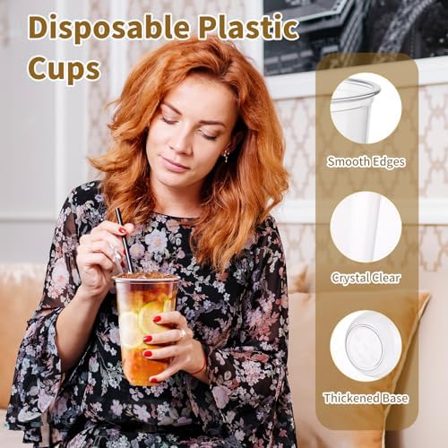 KesaPlan 100 Pcs 18oz Plastic Clear Cups, Disposable Wine Cocktail Glasses