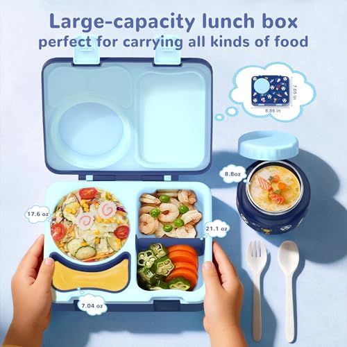 Kids Bento Box with Food Jar, Water Bottle, Lunch Bag, Soccer