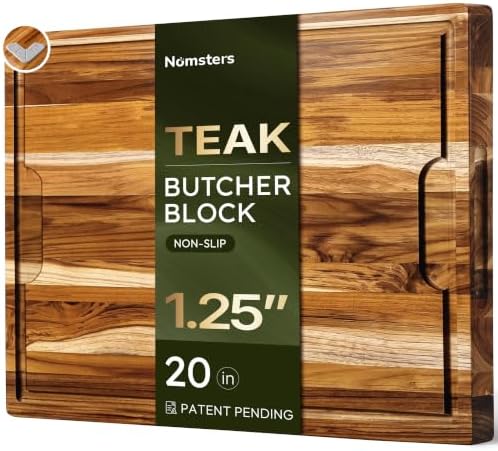 20 x 15 in Teak Cutting Board, Butcher Block with Juice Groove