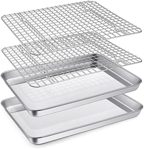 P&P CHEF 12.5 Inch Toaster Oven Pan Tray with Wire Rack, 4 PCS