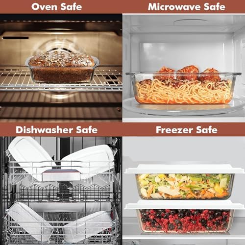 Razab 7.6 Cups / 1800 Ml / 1.9 Qt Large Glass Bread Baking Pans with Lids