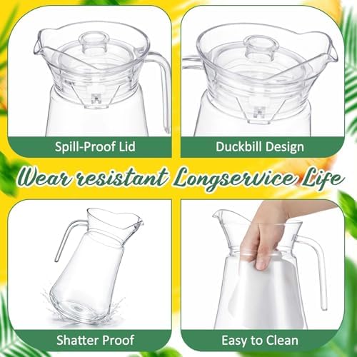 Tessco 6 Pcs Plastic Pitchers 60 Oz Clear Water Beer Jug Large,Modern