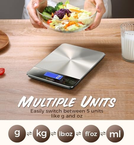 33lb Food Scale, NASA-Grade Digital Kitchen Scale, Precisely Measures Grams and Ounces for Baking and Cooking, Waterproof Tempered Glass & Stainless Steel Platform