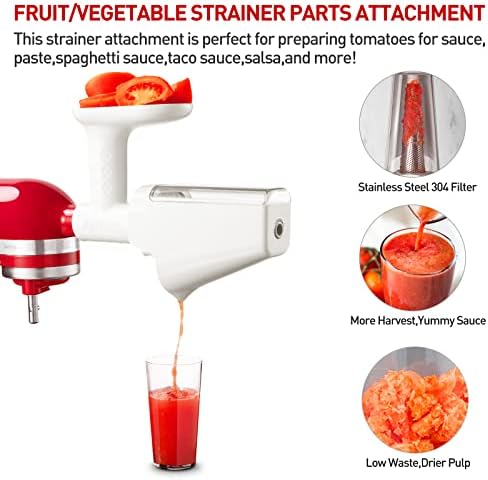 KITCHTREE Fruit & Vegetable Strainer Attachment Set for KitchenAid - Includes Food Grinder Attachment and Sausage Stuffer Tubes, Compatible with KitchenAid Stand Mixers