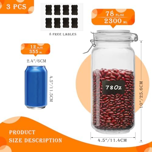 Large Glass Storage Containers with Airtight Lids 78oz 3 Pack