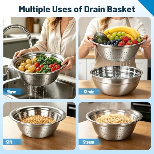 Stainless Steel Mixing Bowls with Lids and Colander Set