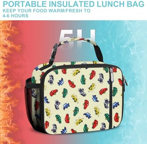 esouler Lunch Box Kids Insulated Lunch Bag for Boys & Girls Durable Children Lunchbox for School with Water Bottle Holder-Car